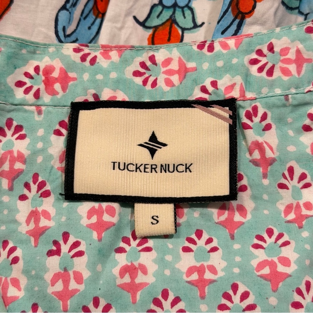 Tuckernuck Size Small Teal Seagrass Print Kenzo Mini Dress Cotton Boho Brunch - Picture 3 of 7